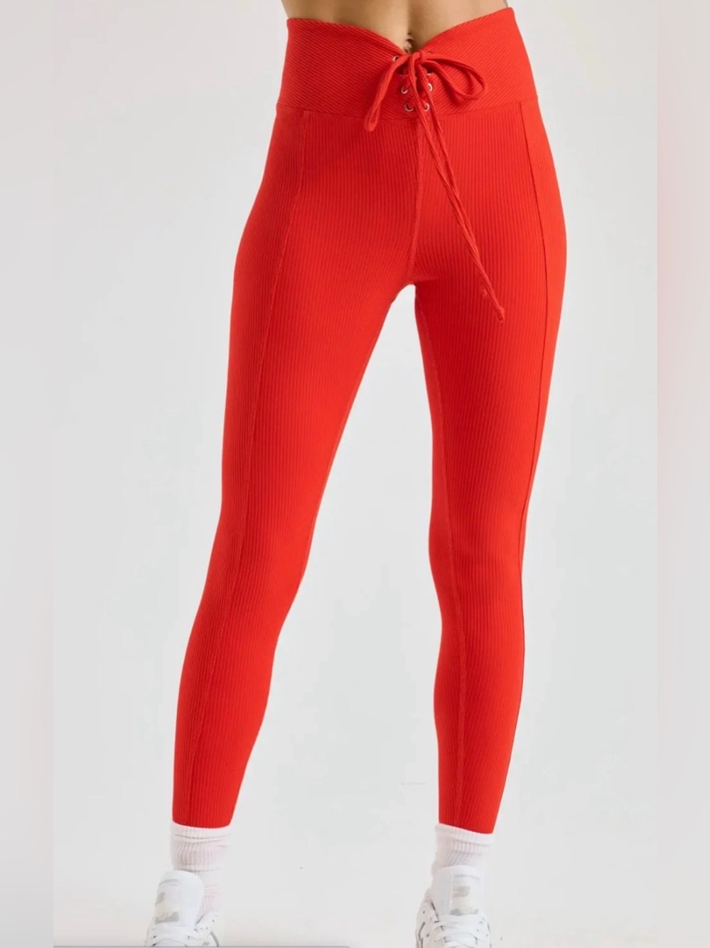 Year of Ours Bright Red Lace-Up Ribbed Football Leggings size S